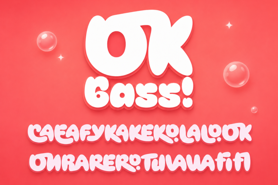 Caby Cola, a bold and playful display font inspired by retro candy packaging, fizzy drinks, groovy lettering, and cheerful cartoon graphics.