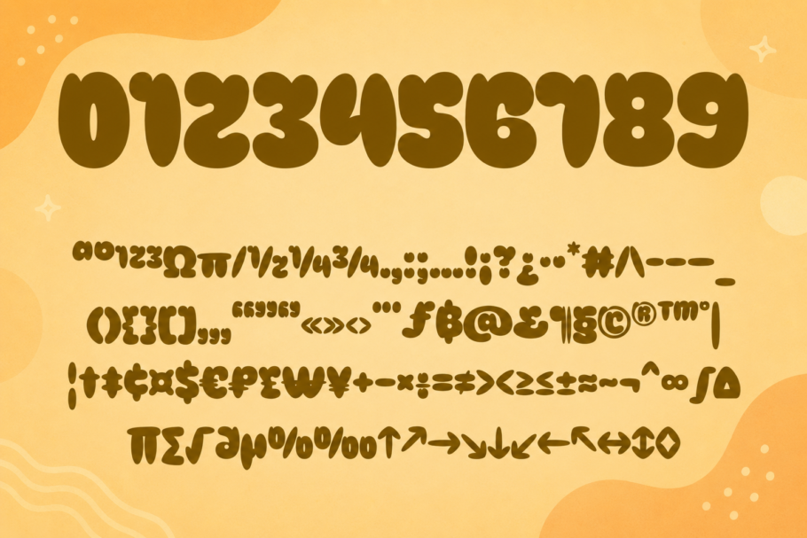 Caby Cola, a bold and playful display font inspired by retro candy packaging, fizzy drinks, groovy lettering, and cheerful cartoon graphics.