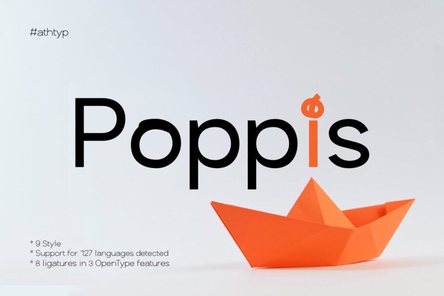 Poppis is a contemporary geometric sans-serif font that harmoniously blends technical precision with an artistic flair.