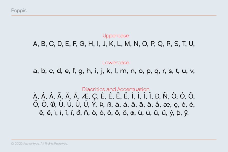Poppis is a contemporary geometric sans-serif font that harmoniously blends technical precision with an artistic flair.