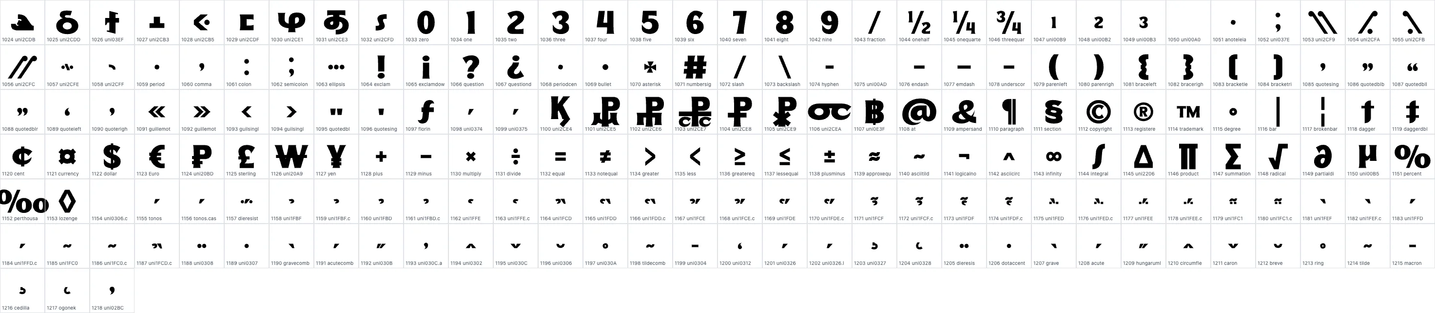 Soncara   ExtraBold OpenType glyph-ID atlas page 2
