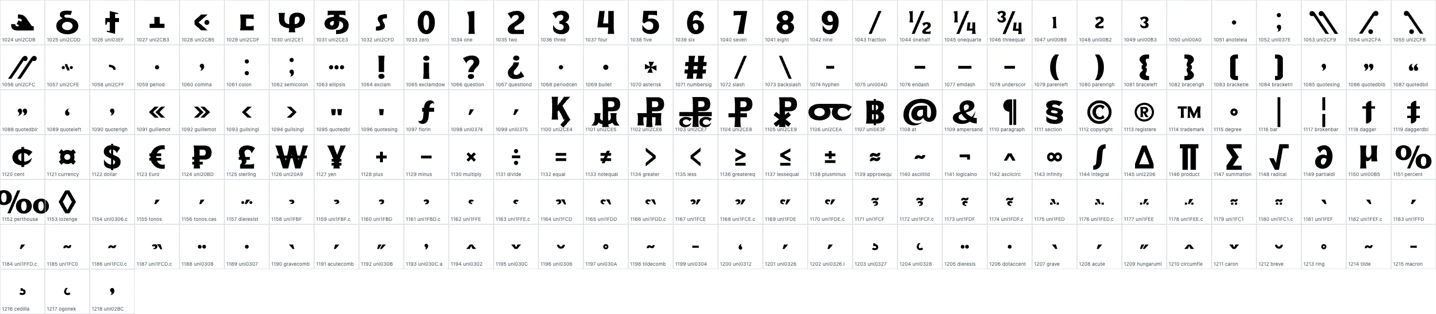 Soncara   Bold OpenType glyph-ID atlas page 2